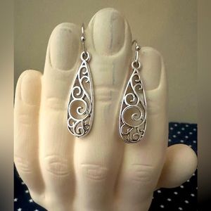 Vintage -Uniquely Carved Silver Dangle Earrings